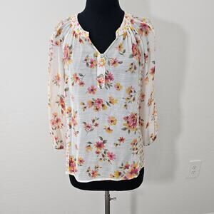 Indigo rose floral blouse long sleeve sz petite M